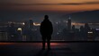 © Mustapha.studios - 'Solitary Person Silhouetted against Glowing Cityscape at Night - Urban Serenity with Atmospheric Mood and Contemplative Reflection