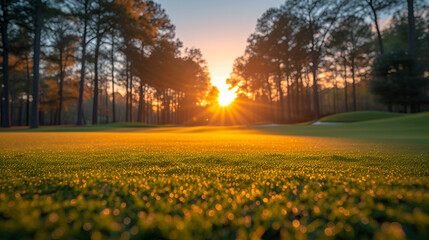 Wall Mural - Golf course - tournament - country club - pristine - well-manicured - sunset - golden hour - links - green - fairway - tee 