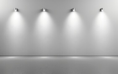 Wall Mural - White blank concrete wall with spotlight lighting above