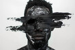 An isolated person's face covered with black color brushstroke 