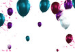 Party background with balloons, confetti and ribbons. Vector illustration.