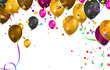 Celebration background with balloons and confetti. Vector illustration.