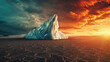 Stark contrast of a melting iceberg beside a parched desert under