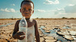 Concept global problem Africa with drinking water and drought weather. 
