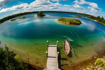 lake islands wooden dock crystal clear emerald green turquoise blue landscape