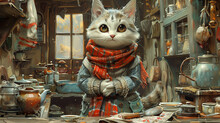 Kitty With Red Scarf