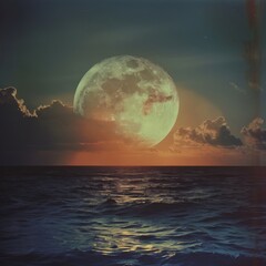 Wall Mural - A Nighttime Symphony on the Seashore with the Radiant Moon