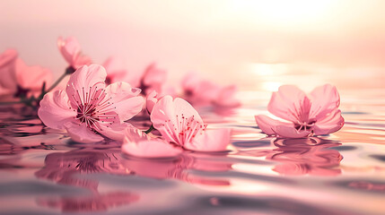 Sakura branches and water drops in a peaceful spring