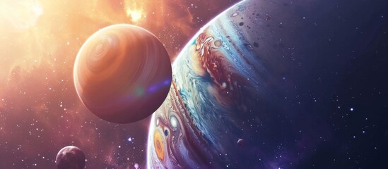 Wall Mural - planets floating gracefully in the vastness of outer space, bathed in the radiant glow of a brillian