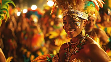 Wall Mural - Colorful carnival in Rio de Janeiro with dancers in elaborate costumes