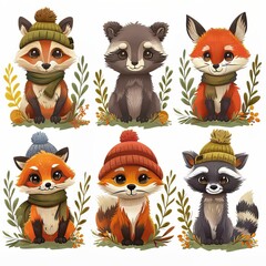 Sticker - Set of Cute Animals Illustration in Winter