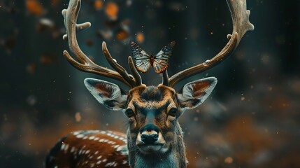 Canvas Print - deer and butterfly