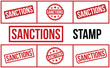 Sanctions Stamp. Red Sanctions Rubber grunge Stamp set