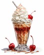 A classic American treat traditionally topped with whipped cream, chopped nuts, and a maraschino cherry 