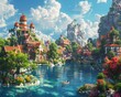Game world bursting with imagination, vibrant elements weaving beauty ,ultra HD,clean sharp,high resulution