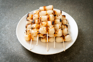 grilled tube shaped fish paste cake skewe or tube squid skewer