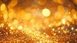 Golden abstract background featuring shining defocused glitters and bokeh effect. Festive texture in gold for celebration, Christmas, New Year, victory, success, birthday, magic party, greeting.
