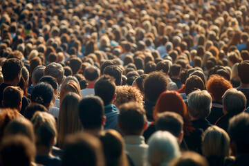 Large crowd of people, gathered outdoors, diverse, sunny day