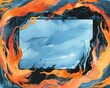 A striking watercolor portrayal of a rectangular frame of electric energy the energetic blue and silver sparks popping against a dark