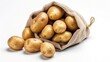 Potatoes in a burlap bag on a white background. Isolated