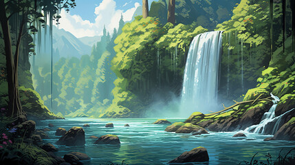 Wall Mural - waterfall in the forest.