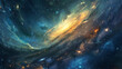 illustration of galaxy background cosmic space glowing yellow mysterious universe