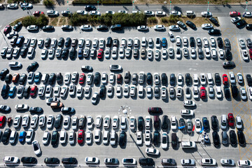 Wall Mural - Aerial view of big car parking