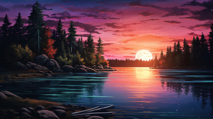 Wall Mural - sunset over the lake.