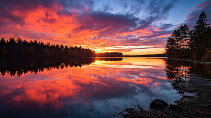 Wall Mural - sunset over the lake.