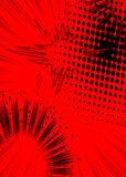 Fototapeta  - Red and black cartoon backdrop, comic book background. Retro vector comics pop art design.