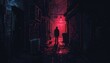 Design a haunting encounter between a news reporter and a paranormal entity, set in a dark alleyway Incorporate elements of fear and mystery with pixel art style and unexpected camera angles for a uni