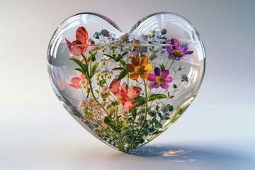 Sticker - Heart shaped vase overflowing with various flowers