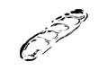 フランスパン、バケットの手描きイラスト　線画モノクロ