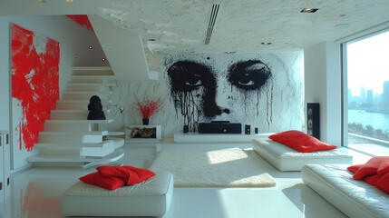Poster - Modernist Home Interior with Modern Furniture extreme closeup. Generative AI
