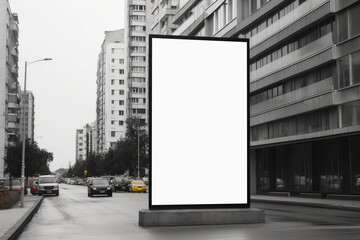 Leinwandbilder - White Billboard Mockup of a Large Advertising Poster on the Street extreme closeup. Generative AI