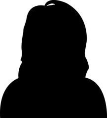 Avatar icon in fill style. User avatar of female. Silhouette profile symbol. Anonymous user portrait. Profile picture isolated on transparent background. Person silhouette that can be used in design.