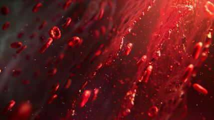 3D Illustration of Red Blood Cells in a Vein Close-Up View