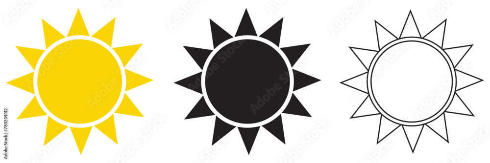 Sun icons vector isolated on white background. Shine sun ray set ...