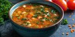 Close shot of hearty bean stew with fresh parsley in a bowl with a clean surface for text or product advertisement, Generative AI.