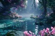 Spellbound estuary, magicinfused waters, mystical flora, enchanted mists, 