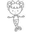Stick figure cute sea mermaid princess vector cartoon illustration