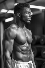 Wall Mural - adult muscular black man bodybuilder athlete in gym