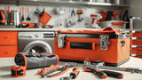 Fototapeta  - Variety of hand tools for appliance repair men inside a garage.