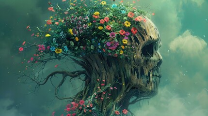 Scary images, A ghost whose entire body is made of half wood and half ghost and has colorful flowers