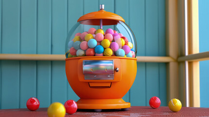 A realistic depiction of a candy maker machine placed on a kitchen counter, surrounded by jars of colorful candies and ingredients, ready to create delicious treats in a cozy home setting. 