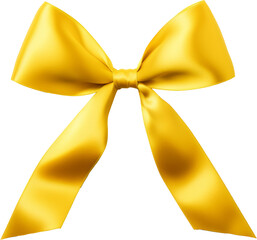 Wall Mural - yellow satin ribbon bow isolated on white or transparent background,transparency