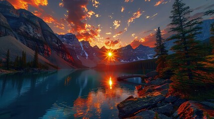 Wall Mural - sunset in the mountains with cloudy sky view 