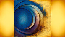 Concentric Aged Elegance: Abstract Circular Cracked Textures In Blue And Yellow
