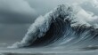 waves storm in water with cloudy sky background 