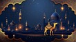 Illustration of a backdrop Eid al-Adha banner design with camels and a free space for text or product advertisement, Generative AI.